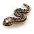 Small Champagne/ Black Crystal Snake Brooch In Aged Gold Tone Metal - 40mm Long - view 3