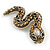 Small Champagne/ Black Crystal Snake Brooch In Aged Gold Tone Metal - 40mm Long - view 5