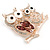 Crystal Owl Brooch In Rose Gold Tone (Clear/ Purple) - 43mm Tall - view 2