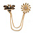 Bee and Flower Chain Brooch In Gold Tone Finish