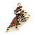 Beautiful Guardian Angel Clear/ Green/ Red Crystal Brooch In Aged Gold Tone Xmas Christmas - 50mm L - view 2