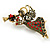 Beautiful Guardian Angel Clear/ Green/ Red Crystal Brooch In Aged Gold Tone Xmas Christmas - 50mm L - view 3