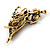Beautiful Guardian Angel Clear/ Green/ Red Crystal Brooch In Aged Gold Tone Xmas Christmas - 50mm L - view 4