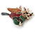 Brown/ Green/ Red Enamel, Crystal Robin/ Bullfinch Bird Brooch In Aged Gold Tone - 55mm Across - view 5