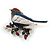 Red/ Blue/ White Enamel, Crystal Robin/ Bullfinch Bird Brooch In Silver Tone - 55mm Across - view 3