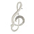 Silver Tone Clear Crystal Treble Clef Brooch - 55mm Long - view 1