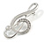 Silver Tone Clear Crystal Treble Clef Brooch - 55mm Long - view 2