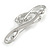 Silver Tone Clear Crystal Treble Clef Brooch - 55mm Long - view 4