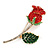 Statement Red/ Green/ Clear Crystal Rose Brooch In Gold Tone - 68mm Tall - view 2