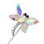AB Crystal Dragonfly Lapel, Hat, Suit, Tuxedo, Collar, Scarf, Coat Stick Brooch Pin in Silver Tone - 65mm L - view 2