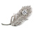CZ/ Clear Austrian Crystal Peacock Feather Brooch In Silver Tone Metal - 7cm Long - view 2