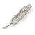 CZ/ Clear Austrian Crystal Peacock Feather Brooch In Silver Tone Metal - 7cm Long - view 3