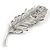 CZ/ Clear Austrian Crystal Peacock Feather Brooch In Silver Tone Metal - 7cm Long - view 5