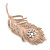 CZ/ Clear Austrian Crystal Peacock Feather Brooch In Rose Gold Tone Metal - 7cm Long - view 3