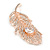 CZ/ Clear Austrian Crystal Peacock Feather Brooch In Rose Gold Tone Metal - 7cm Long - view 4