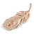 CZ/ Clear Austrian Crystal Peacock Feather Brooch In Rose Gold Tone Metal - 7cm Long - view 5