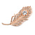 CZ/ Clear Austrian Crystal Peacock Feather Brooch In Rose Gold Tone Metal - 7cm Long - view 6
