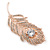 CZ/ Clear Austrian Crystal Peacock Feather Brooch In Rose Gold Tone Metal - 7cm Long - view 7