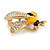Small Crystal Enamel Bee Brooch In Gold Tone Metal (Black/ Yellow) - 35mm Across - view 3