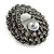 Vintage Inspired Open Oval Hematite Crystal with Pearl Bead Brooch In Aged Silver Tone - 45mm Long - view 3