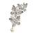 Clear Crystal, White Faux Pearl Triple Butterfly Brooch In Silver Tone - 55mm L - view 3