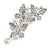 Clear Crystal, White Faux Pearl Triple Butterfly Brooch In Silver Tone - 55mm L - view 2