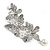 Clear Crystal, White Faux Pearl Triple Butterfly Brooch In Silver Tone - 55mm L