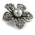 Stunning Hematite Crystal Grey Bead Flower Brooch In Aged Silver Tone Metal - 45mm Diameter - view 3