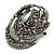 Vintage Inspired Hematite Crystal Twirl Oval Brooch In Aged Silver Tone - 50mm Long - view 2