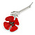 Bright Red Enamel Poppy Brooch In Silver Tone Metal - 75mm Long