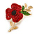 Red/ Green Crystal Poppy Brooch In Gold Tone Metal - 55mm Long - view 2