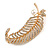 Clear Crystal Feather Brooch In Gold Tone - 65mm Long - view 2