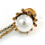 Statement Pearl Crystal Double Flower Chain Brooch In Aged Gold Tone Metal Finish - view 5