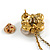 Statement Pearl Crystal Double Flower Chain Brooch In Aged Gold Tone Metal Finish - view 7