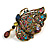 Large Vintage Inspired Multicoloured Crystal Butterfly Brooch In Aged Gold Tone Metal - 85mm Tall - view 2