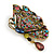 Large Vintage Inspired Multicoloured Crystal Butterfly Brooch In Aged Gold Tone Metal - 85mm Tall - view 3