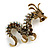 Huge Ornate Topaz/ Citrine/ Grey/ Black Crystal Chinese Dragon Brooch in Aged Gold Tone - 100mm Tall - view 1