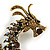 Huge Ornate Topaz/ Citrine/ Grey/ Black Crystal Chinese Dragon Brooch in Aged Gold Tone - 100mm Tall - view 2