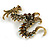 Huge Ornate Topaz/ Citrine/ Grey/ Black Crystal Chinese Dragon Brooch in Aged Gold Tone - 100mm Tall - view 4