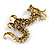 Huge Ornate Topaz/ Citrine/ Grey/ Black Crystal Chinese Dragon Brooch in Aged Gold Tone - 100mm Tall - view 5
