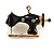 Vintage Inspired Gold Tone Black Enamel Sewing Machine Brooch - 35mm Wide - view 4