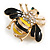 Small Black/ Yellow Enamel Clear Crystal Bee Brooch In Gold Tone - 30mm Across - view 2