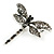 Vintage Inspired Grey Crystal Filigree Dragonfly Brooch with Dangling Tail In Silver Tone - 60mm Wide - view 4