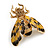 Yellow/ Black Enamel Crystal Moth Brooch In Gold Tone - 35mm Long - view 2