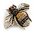 Vintage Inspired Crystal Bee Brooch In Gold Tone - 50mm Across - view 4