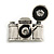 Vintage Inspired Aged Silver Tone Small Camera Brooch - 30mm Across - view 2