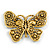 Oversized Multicoloured Glass and Crystal Stone Butterfly Brooch In Aged Gold Tone - 90mm Wide - view 5