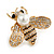 Stunning Clear/ Black Crystal White Glass Pearl Bead Bee In Gold Tone - 40mm Wide - view 2