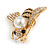Stunning Clear/ Black Crystal White Glass Pearl Bead Bee In Gold Tone - 40mm Wide - view 5