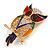 Multicoloured Crystal Owl Brooch In Gold Tone Metal - 50mm Long - view 2